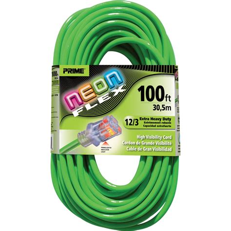 Prime Wire And Cable Heavy Duty Outdoor Neon Extension Cord — 100ftl 12