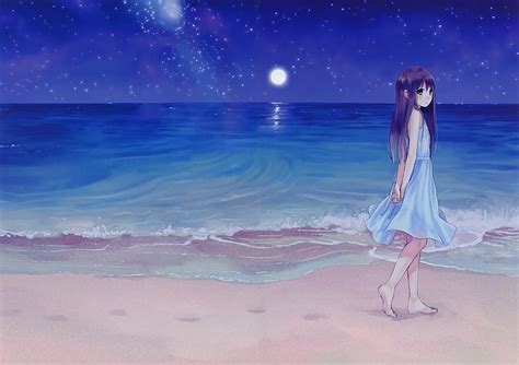 Barefoot Beach Dress Hair Kazuharu Kina Long Moon Night