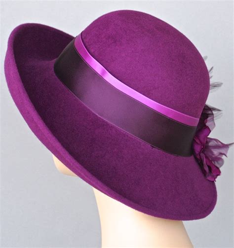 Womens Purple Felt Hat Medium Brim Hat Purple Winter Hat Etsy