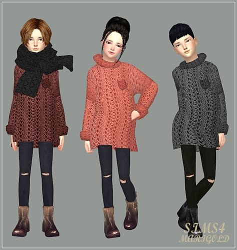 Childripped Jeans And Leggingsunisex찢어진 청바지와 레깅스어린이 남녀 공용 의상 Sims4