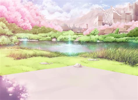 Cherry Blossoms Clouds Landscape Original Ryouku Scenic Water Wallpaper