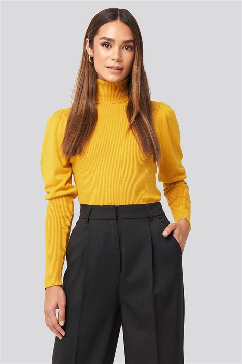 Turtleneck Sleeve Detailed Sweater Yellow Na