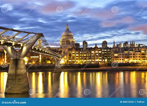 View Of London St Pauls Cathedral Over River Thames On A Cloudy Night