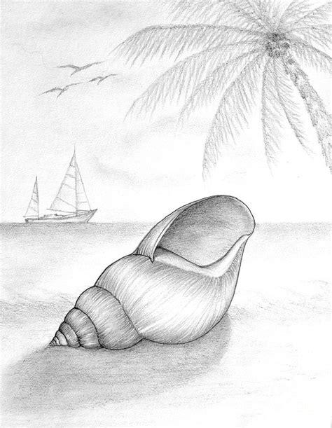 Pencil Drawing Of Beach Scene By Evelyn Sichrovsky