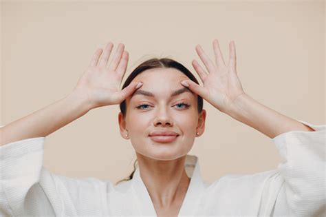 Young Woman Doing Face Building Facial Gymnastics Self Massage And