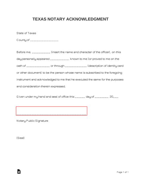 Free Texas Notary Acknowledgment Form Pdf Word Eforms