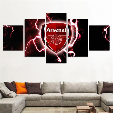 Arsenal Football Team Thunder Logo Sport 5 Panel Canvas Art Wall