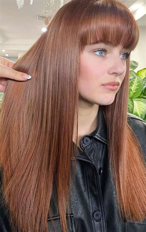 40 Copper Hair Color Ideas Thatre Perfect For Fall Brown Copper Long Hair With Fringe