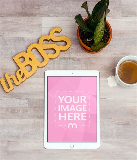 Download iPad Lying on Desk Next to Cup of Tea Mockup Generator ...
