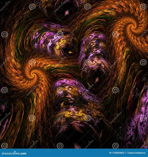 Abstract Fractal Art Mystic Gold And Orange And Violet Worm Spirals