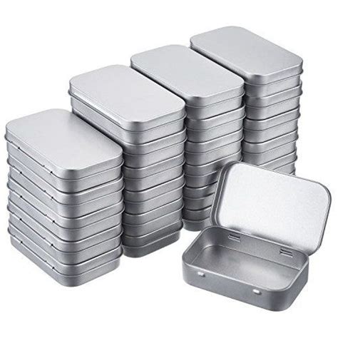 Shappy Silver Metal Rectangular Empty Hinged Tins Box Containers Basic