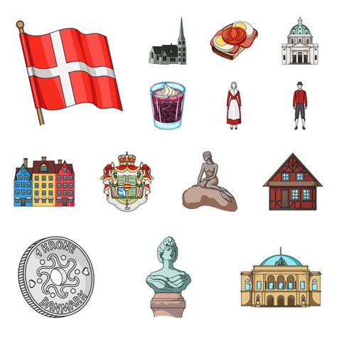 Iconos De Dinamarca Iconos De Dibujos Animados Dinamarca País