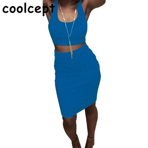 Women Sexy Slim Fashion Summer Solid Color Two Piece Suit O Neck Sleeveless Strap Tank Tops And