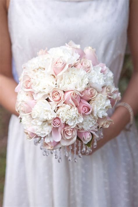 Light Pink Roses And Carnation Wedding Bouquet With Crystals Share In The Vault Of Style Me P
