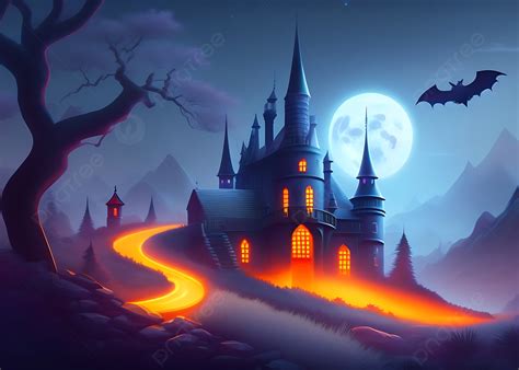 Haunted House Halloween Background With Graveyard And Castle Scene