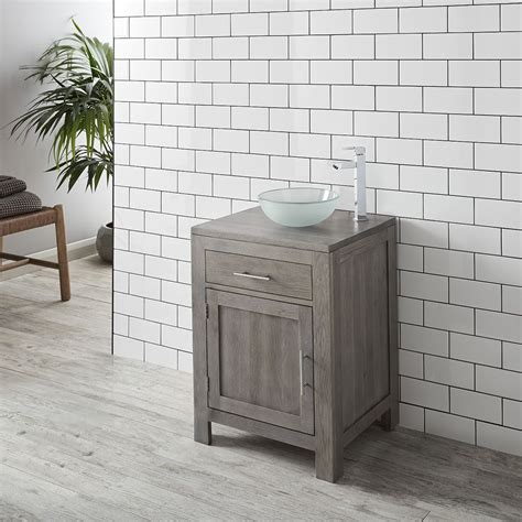Fabulous Grey Wash Solid Oak Bathroom Cabinet With Round Frosted Glass