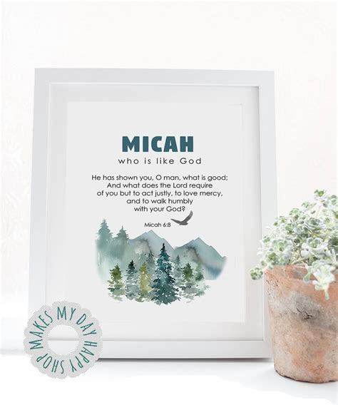 Micah Custom Name Wall Artpersonalized Name Meaning With Etsy Uk