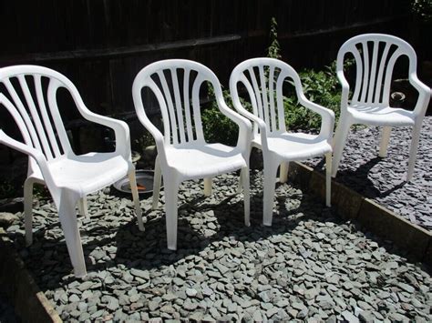 Patio Chairs Set Of 4 White Plastic Stackable Seats Optional Cover