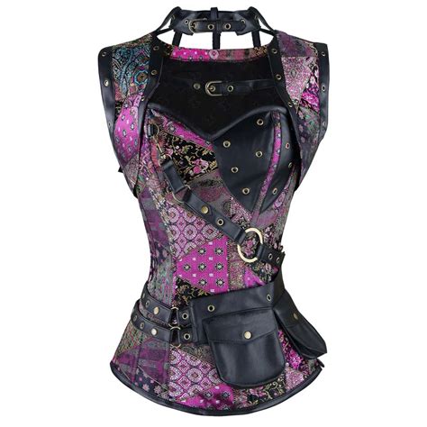 Womens Plus Size Retro Gothic Steampunk Corset Spiral Steel Boned Corset Brocade Bustiers And