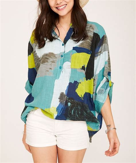 Ornella Paris Blue And Green Button Front Top Women Zulily