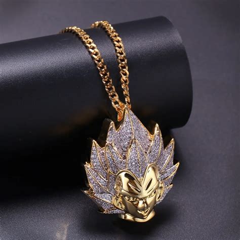 Dragon Ball Supper Saiyan Goku Necklace Pendant Gold Cuban Chain 60cm