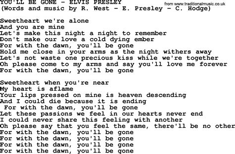 Youll Be Gone By Elvis Presley Lyrics