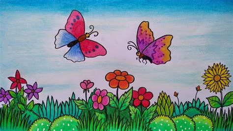 Cara menggambar sangat mudah dan indah. Menggambar kupu kupu dan bunga || Menggambar taman bunga yang indah - YouTube
