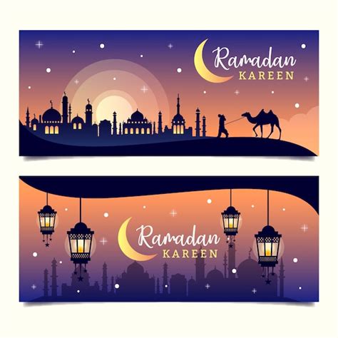 Banners Con Tema De Ramadán Vector Premium
