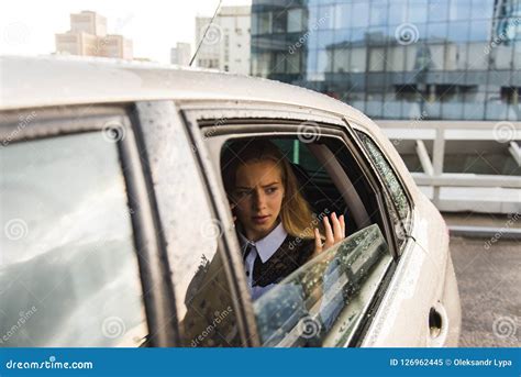 Sad Girl At Car Window During Rainy Day Stock Image Image Of