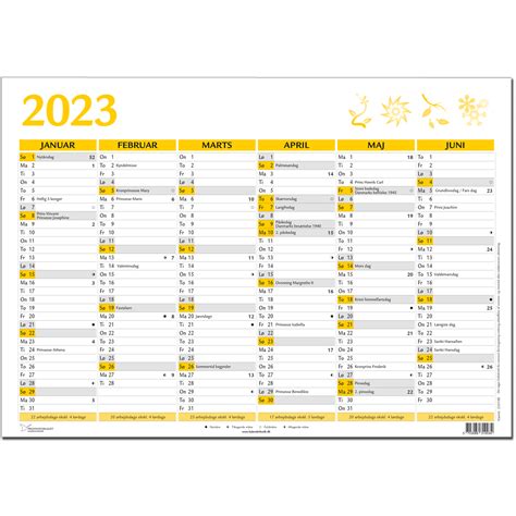 A4 Vægkalender 2023 Gul Kalenderbutik