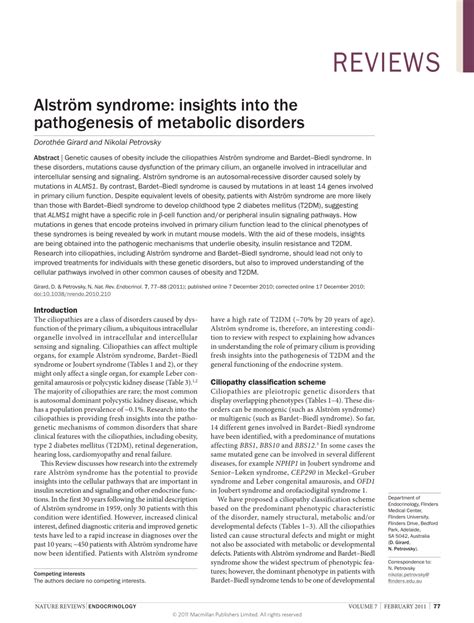 Pdf Alstrm Syndrome Insights Into The Pathogenesis Of Metabolic