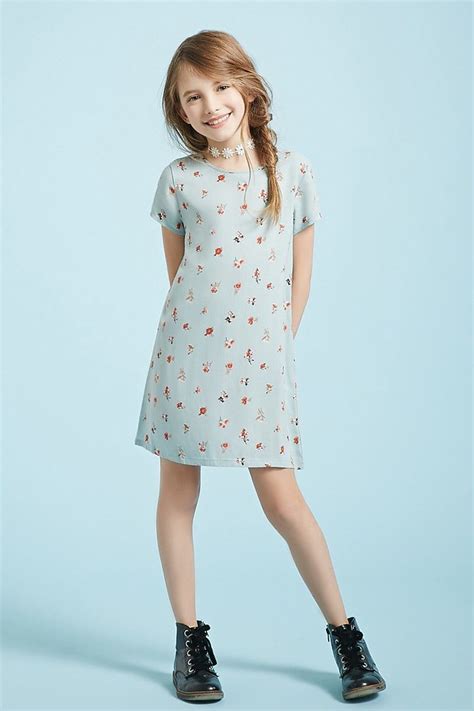 Girls Floral T Shirt Dress Kids Styling With Blue Background Kids