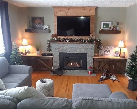 Wood Fireplace Built In Cabinets Mantle Floating Shelves Inspired