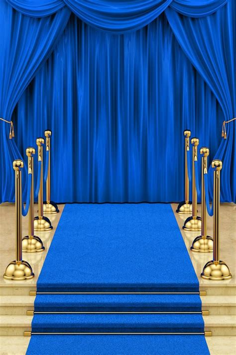 Blue Curtains Carpet Stage Photography Backdrops Gold Etsy