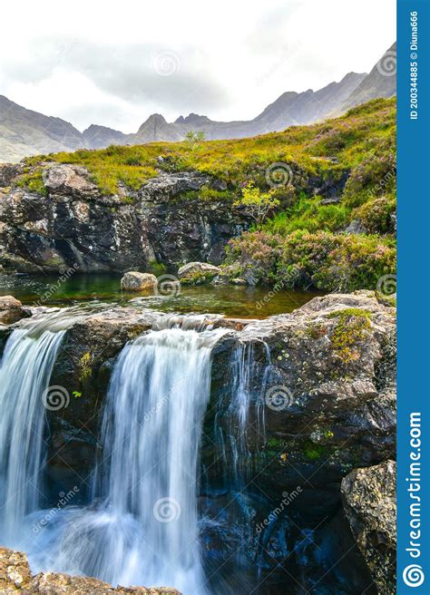 Isle Of Skye With A Beautiful Waterfall Panorama Stock Image Image Of