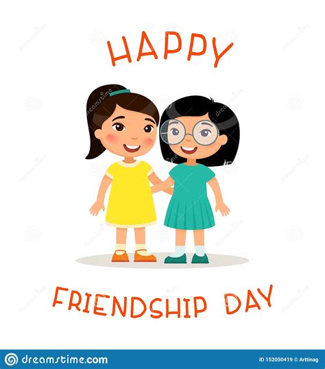 The tradition of dedicating a day in honor of friends began in us in 1935. Happy Friendship Day. Two Cute Little Asian Girls Hugging ...