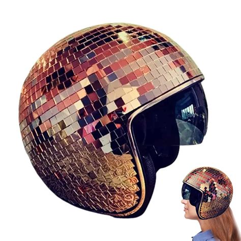 Disco Ball Helmets Disco Ball Hat With Retractable Visor Full Mirror Glitter Ball Helmets For