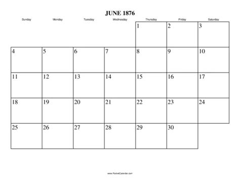 June 1876 Calendar
