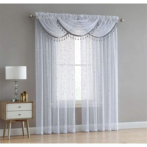 Adeline 5 Piece Sheer Curtain Set With Beaded Austrian Valances And