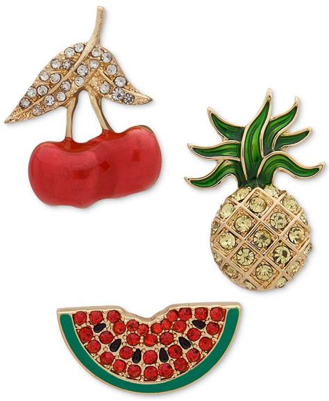 Anne Klein Gold Tone 3 Pc Set Crystal Fruit Pins Created For Macys