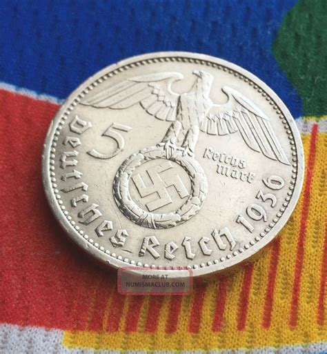5 Mark German Silver Coin Ww2 1936 E Third Reich Swastika Reichsmark