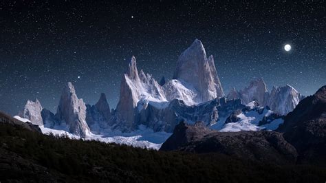 Starry Night Sky Snowy Mountain 4k 3820h Wallpaper Pc Desktop