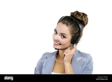 Woman Customer Service Worker Call Center Smiling Operator With Phone Headset Isolated On