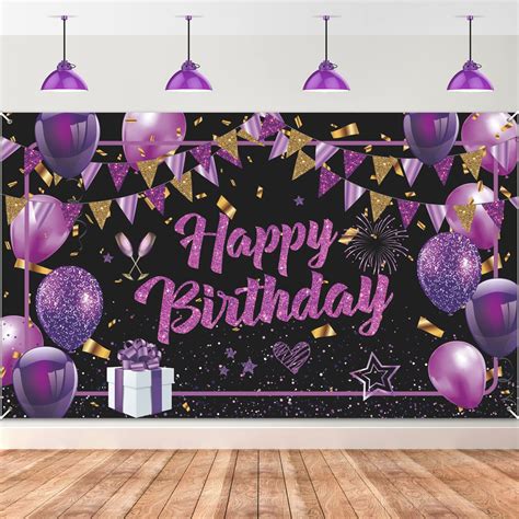 Buy Purple Happy Birthday Banner Decorations Large Purple Black Gold