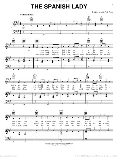 The Spanish Lady Sheet Music For Voice Piano Or Guitar Pdf