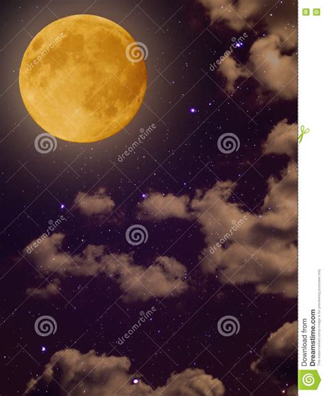 Yellow Moon Star Clouds Night Sky Stock Image Image Of Blue Night