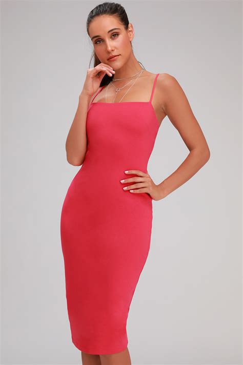 Sexy Hot Pink Dress Bodycon Dress Bodycon Midi Dress Lulus