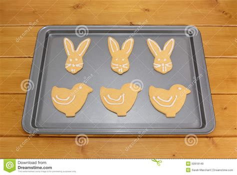 Iced Easter Biscuits In Bunny And Chick Shapes Stock Image Image Of