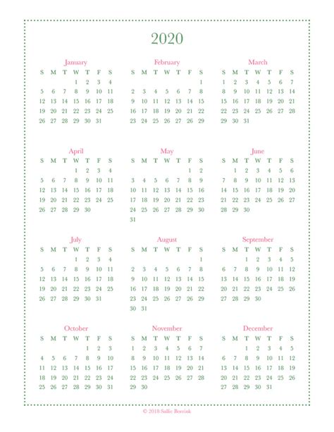 Free Year At A Glance Calendar Printables 2019 And 2020 A Quiet
