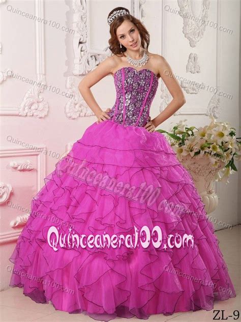 Corset Beaded Ruffled Dress For 15 Birthday Party In Fuchsia Quinceanera 100